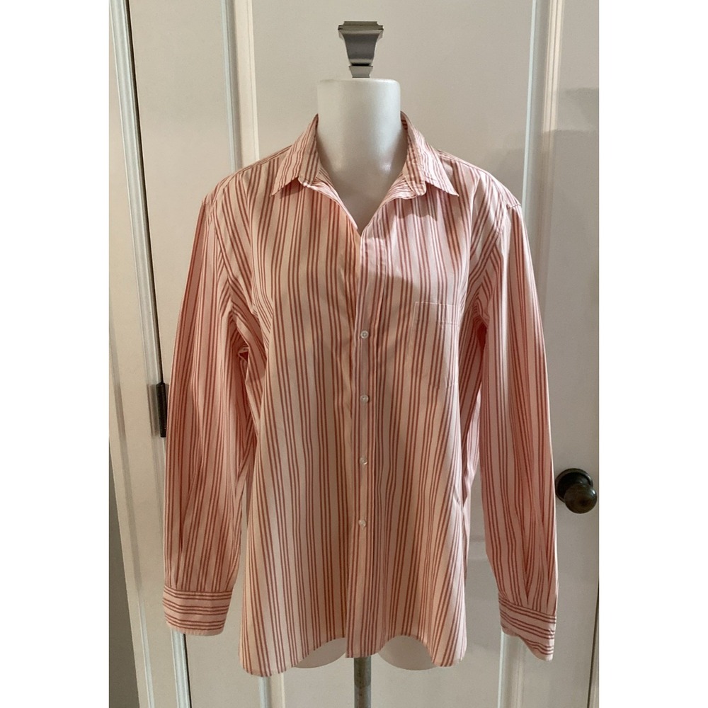 Frank & Eileen Shirt "Eileen" Button-Up Pink Striped 100% Cotton Women's Medium